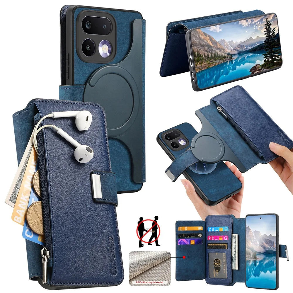 CASENEO MW-02 For Realme 16 Pro+ 5G Case Detachable Magnetic Leather Flip Cover - Blue - 1