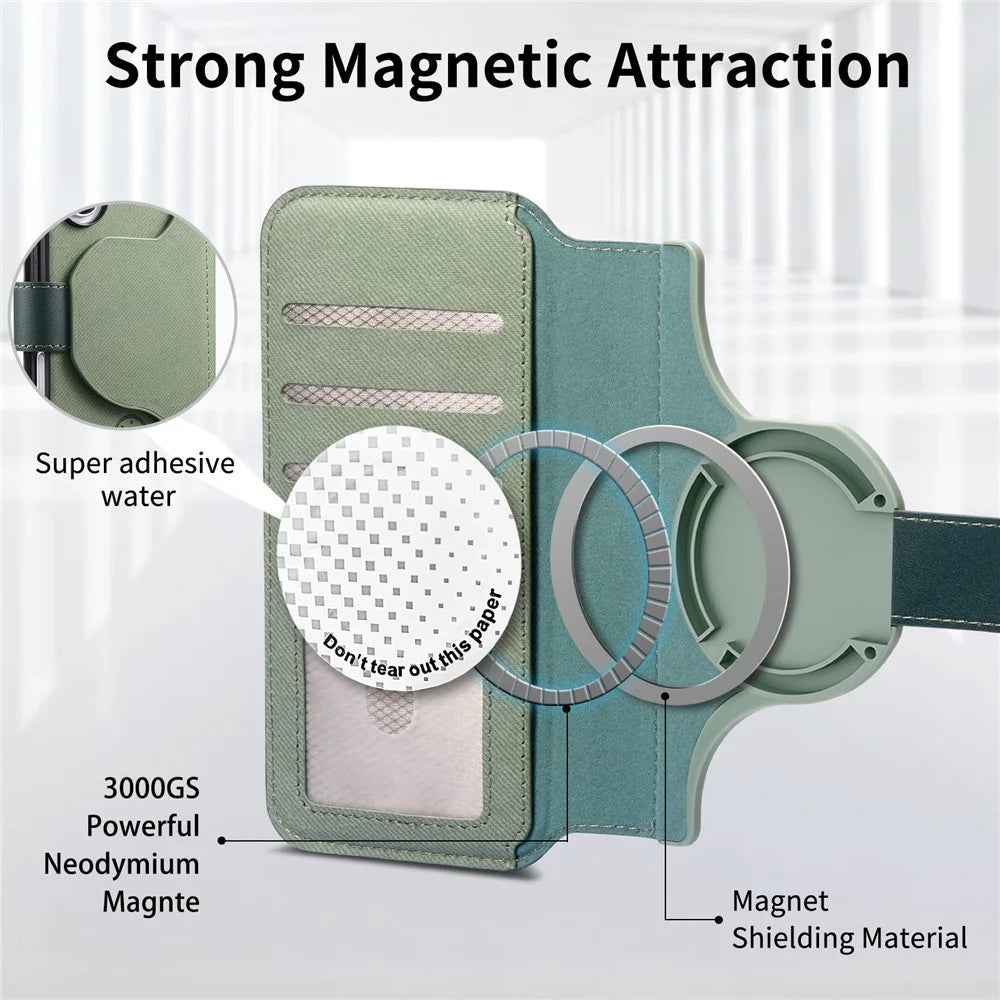 For Realme 16 Pro 5G Magnetic Case RFID Blocking Detachable Wallet Stand Cloth Texture Leather Phone Cover - Green - 7