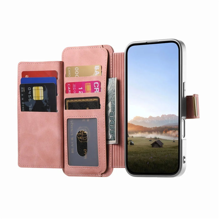 For Samsung Galaxy S26 Case RFID Blocking Detachable Magnetic Leather Phone Cover with Ring Holder - Pink - 3