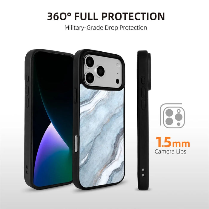 EYCASE For iPhone 17 Pro Max Magnetic Case Marble Pattern TPU + Acrylic Shockproof Phone Cover - Blue Gold Sand Marble Pattern - 2