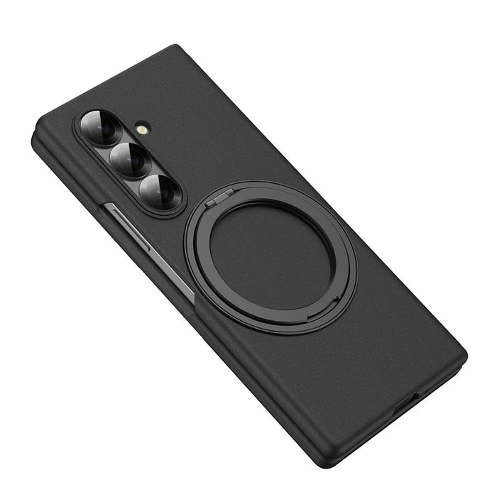 For Samsung Galaxy Z Fold8 Ultra Magnetic Case Ring Kickstand Hard PC Cover with Tempered Glass Screen Film - Black - 2