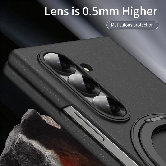 For Samsung Galaxy Z Fold8 Ultra Magnetic Case Ring Kickstand Hard PC Cover with Tempered Glass Screen Film - Black - 6