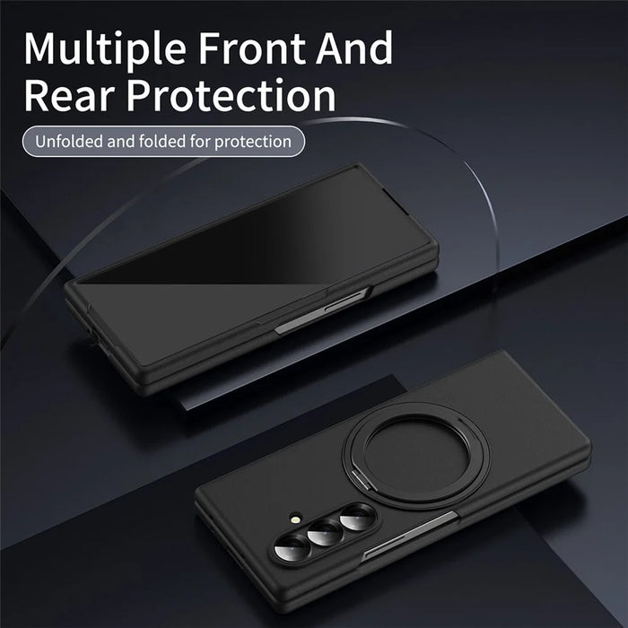For Samsung Galaxy Z Fold8 Ultra Magnetic Case Ring Kickstand Hard PC Cover with Tempered Glass Screen Film - Black - 7