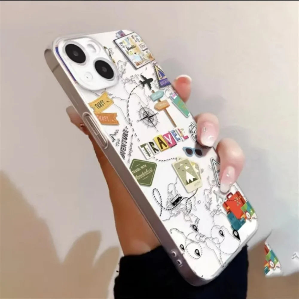 For iPhone 15 Case Travel Map Aircraft Pattern Clear TPU Shockproof Phone Cover - Transparent - 5