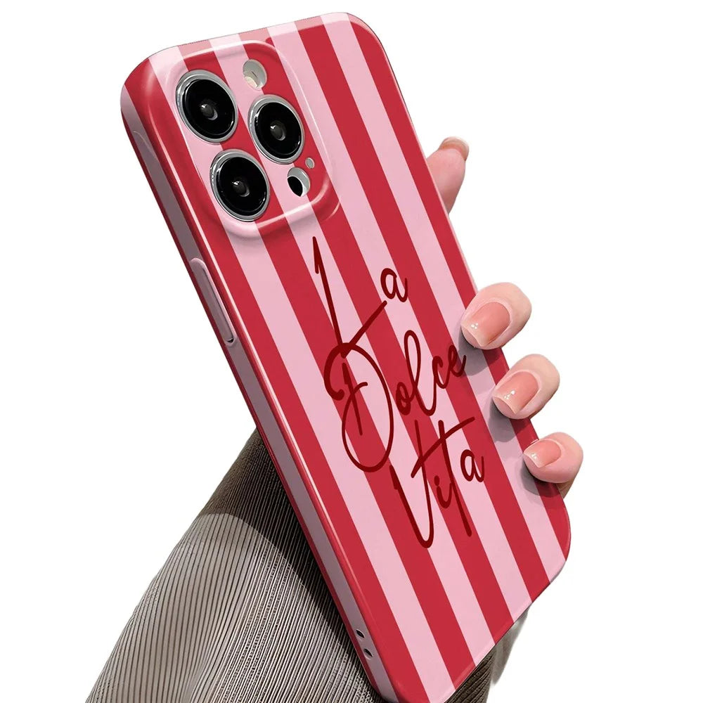 For iPhone 15 Pro Max Case Colorful Stripe Pattern Shockproof Hard PC Phone Cover - Letter - 1