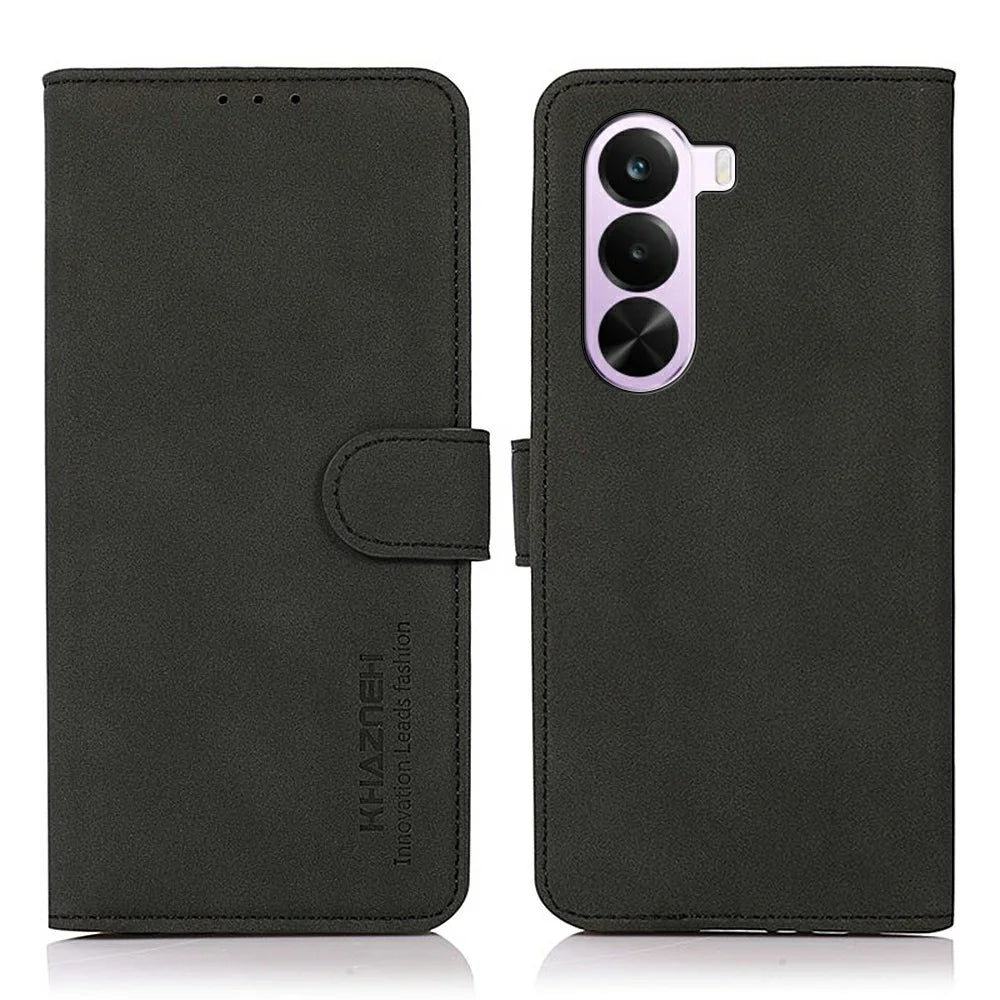 KHAZNEH For OnePlus Nord CE6 Lite 5G  /  Realme P4x 5G Case Anti Scratch PU Leather Wallet Stand Phone Cover - Black - 1