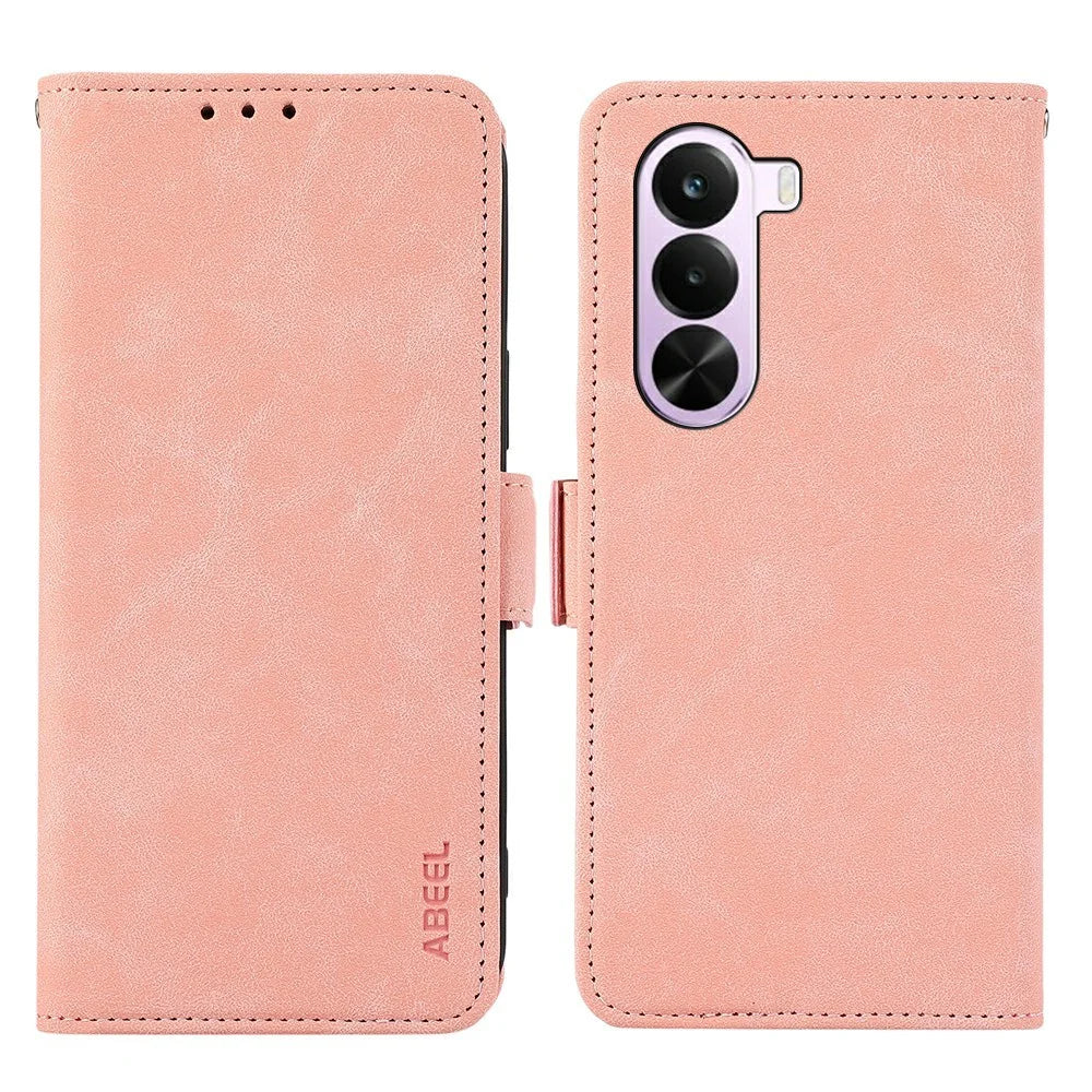 ABEEL For OnePlus Nord CE6 Lite 5G  /  Realme P4x 5G Case PU Leather Folio Stand View RFID Blocking Phone Cover - Pink - 1