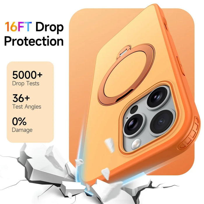 For iPhone 16 Pro Magnetic Case Ring Holder Kickstand PC + TPU Dual-Layer Protective Phone Cover - Orange - 3