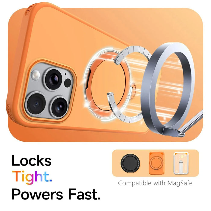 For iPhone 16 Pro Max Magnetic Case Ring Holder Kickstand PC + TPU Dual-Layer Protective Phone Cover - Orange - 2
