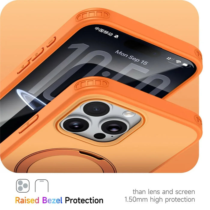 For iPhone 16 Pro Max Magnetic Case Ring Holder Kickstand PC + TPU Dual-Layer Protective Phone Cover - Orange - 4