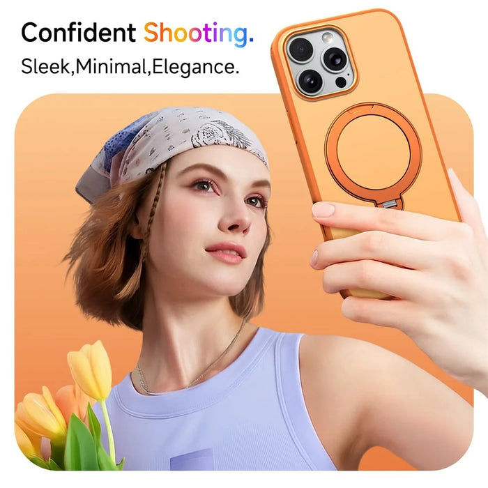 For iPhone 16 Pro Max Magnetic Case Ring Holder Kickstand PC + TPU Dual-Layer Protective Phone Cover - Orange - 5