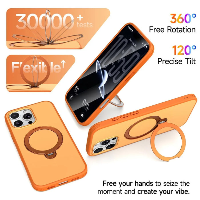 For iPhone 16 Pro Max Magnetic Case Ring Holder Kickstand PC + TPU Dual-Layer Protective Phone Cover - Orange - 7