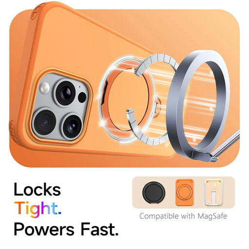 For iPhone 15 Pro Magnetic Case Ring Holder Kickstand PC + TPU Dual-Layer Protective Phone Cover - Orange - 2