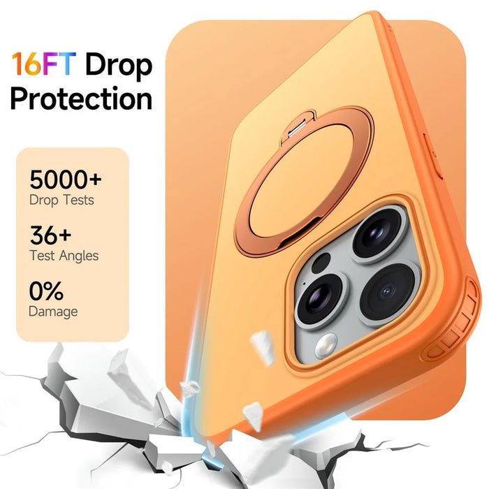 For iPhone 15 Pro Magnetic Case Ring Holder Kickstand PC + TPU Dual-Layer Protective Phone Cover - Orange - 3