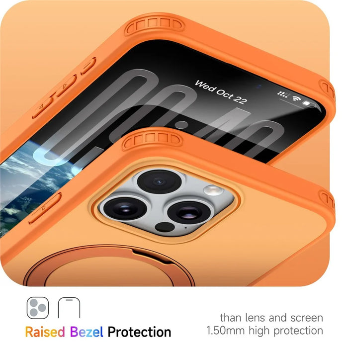 For iPhone 15 Pro Magnetic Case Ring Holder Kickstand PC + TPU Dual-Layer Protective Phone Cover - Orange - 4