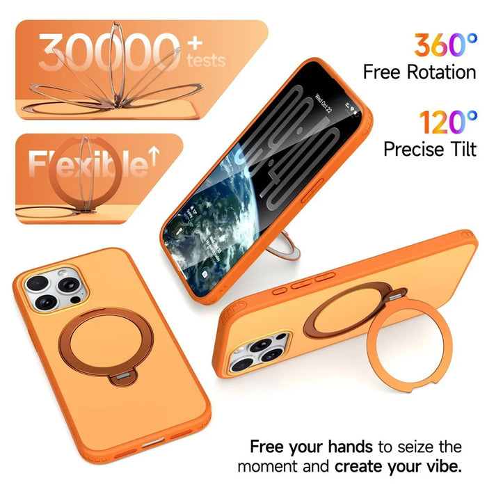 For iPhone 14 Pro Max Magnetic Case Ring Holder Kickstand PC + TPU Dual-Layer Protective Phone Cover - Orange - 7