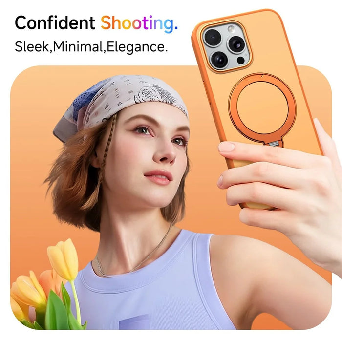For iPhone 13 Pro Max Magnetic Case Ring Holder Kickstand PC + TPU Dual-Layer Protective Phone Cover - Orange - 5