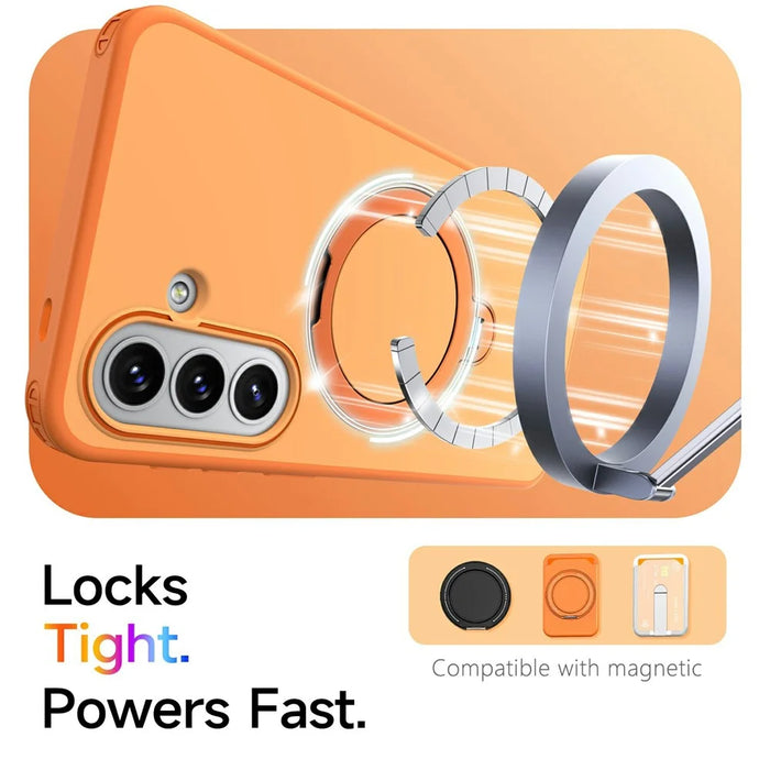 For Samsung Galaxy A57 5G Magnetic Case Ring Holder Kickstand PC + TPU Dual-Layer Protective Phone Cover - Orange - 2