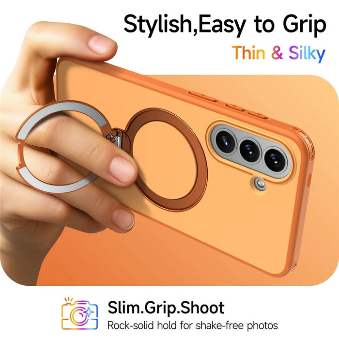 For Samsung Galaxy A57 5G Magnetic Case Ring Holder Kickstand PC + TPU Dual-Layer Protective Phone Cover - Orange - 6