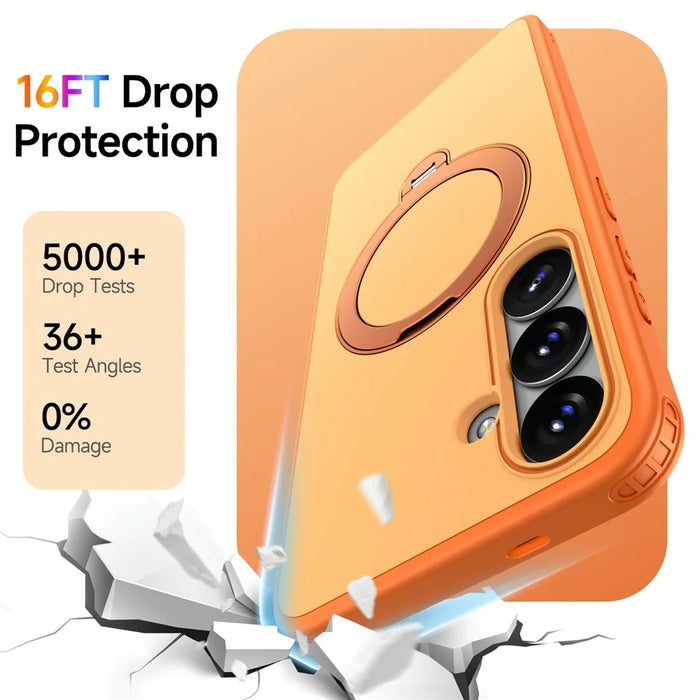 For Samsung Galaxy S25 FE Magnetic Case Ring Holder Kickstand PC + TPU Dual-Layer Protective Phone Cover - Orange - 3