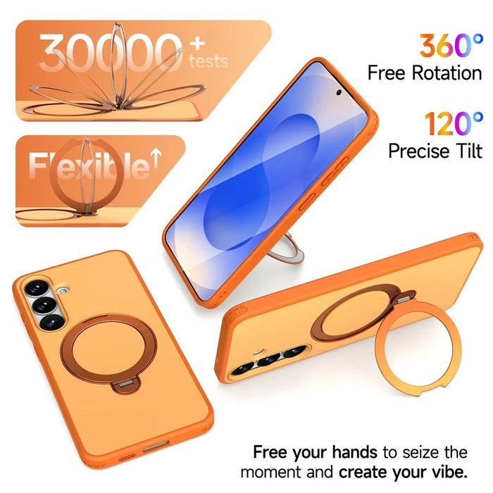 For Samsung Galaxy S25 FE Magnetic Case Ring Holder Kickstand PC + TPU Dual-Layer Protective Phone Cover - Orange - 7