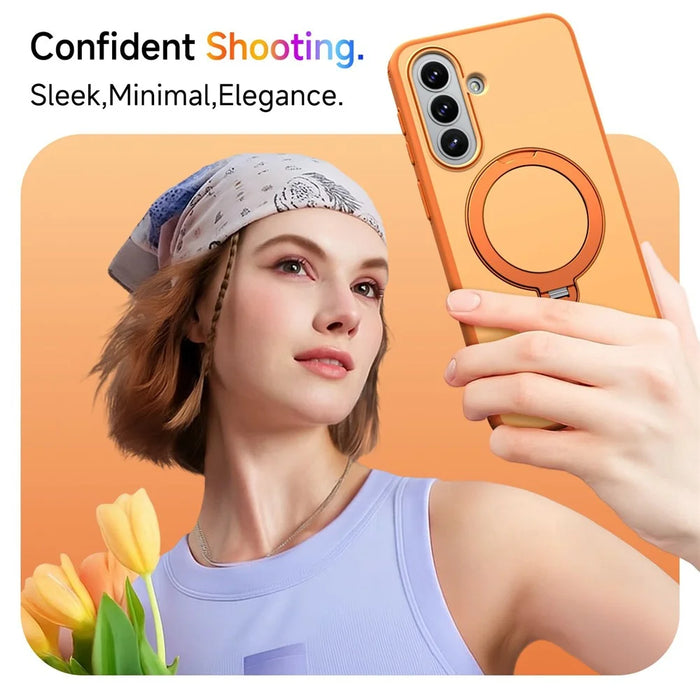 For Samsung Galaxy A36 5G Magnetic Case Ring Holder Kickstand PC + TPU Dual-Layer Protective Phone Cover - Orange - 5