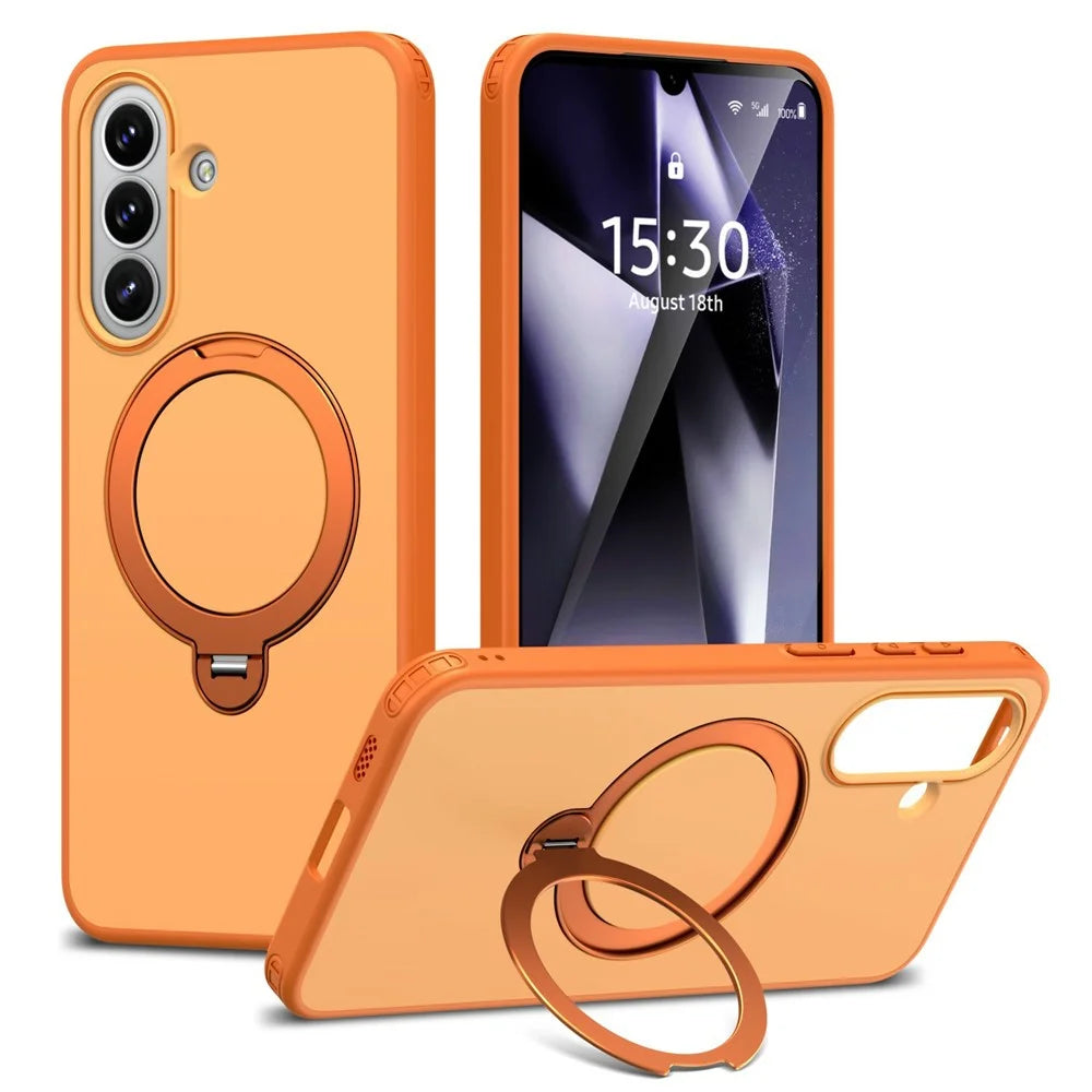 For Samsung Galaxy A37 5G Magnetic Case Ring Holder Kickstand PC + TPU Dual-Layer Protective Phone Cover - Orange - 1