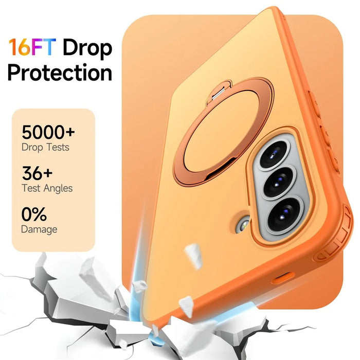 For Samsung Galaxy A37 5G Magnetic Case Ring Holder Kickstand PC + TPU Dual-Layer Protective Phone Cover - Orange - 3