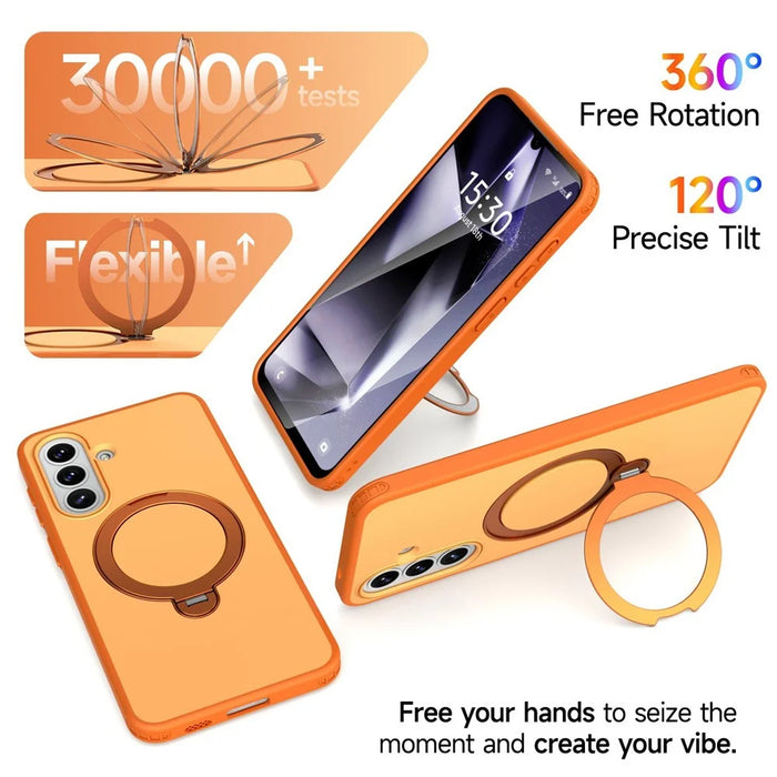 For Samsung Galaxy A37 5G Magnetic Case Ring Holder Kickstand PC + TPU Dual-Layer Protective Phone Cover - Orange - 7