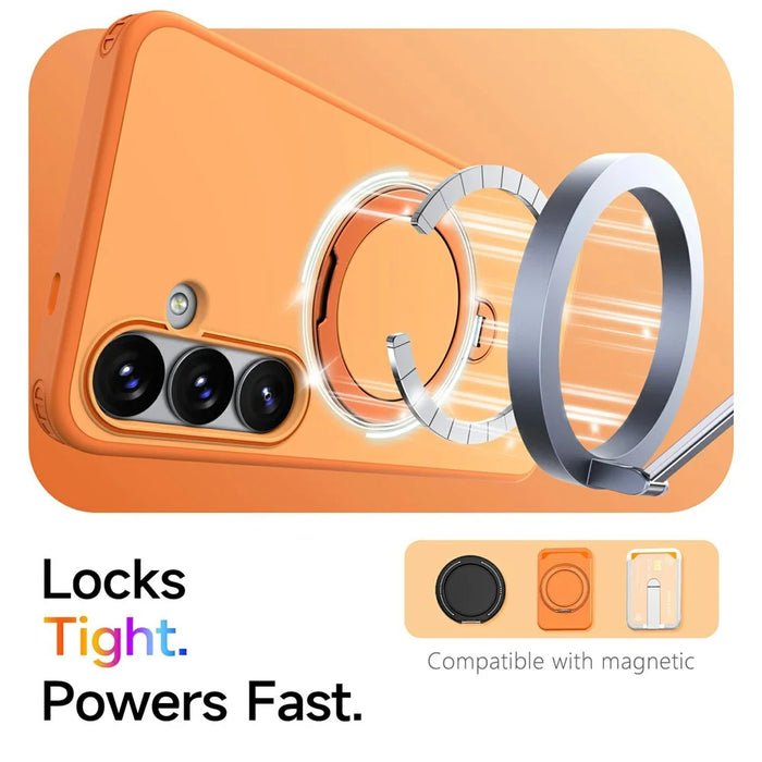 For Samsung Galaxy S26 Magnetic Case Ring Holder Kickstand PC + TPU Dual-Layer Protective Phone Cover - Orange - 2