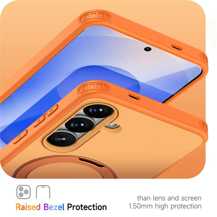 For Samsung Galaxy S26 Magnetic Case Ring Holder Kickstand PC + TPU Dual-Layer Protective Phone Cover - Orange - 4