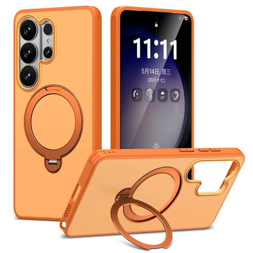 For Samsung Galaxy S26 Ultra Magnetic Case Ring Holder Kickstand PC + TPU Dual-Layer Protective Phone Cover - Orange - 1