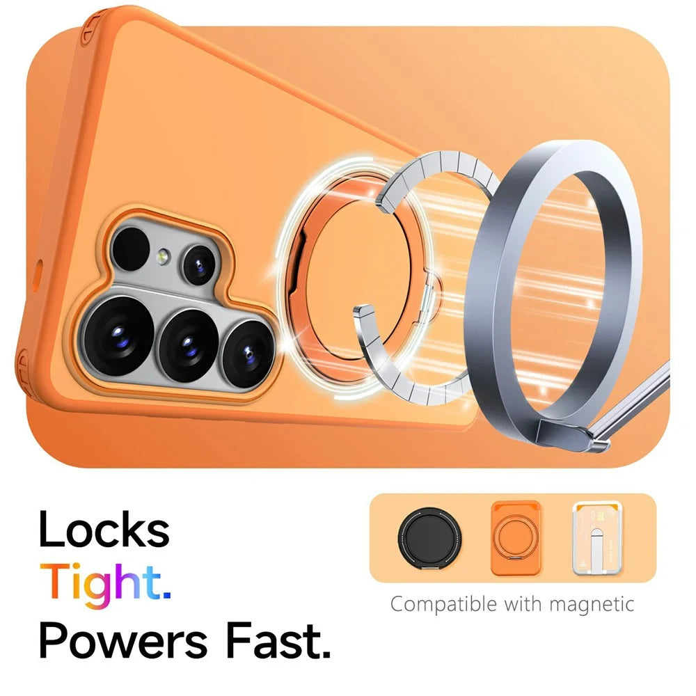 For Samsung Galaxy S26 Ultra Magnetic Case Ring Holder Kickstand PC + TPU Dual-Layer Protective Phone Cover - Orange - 2