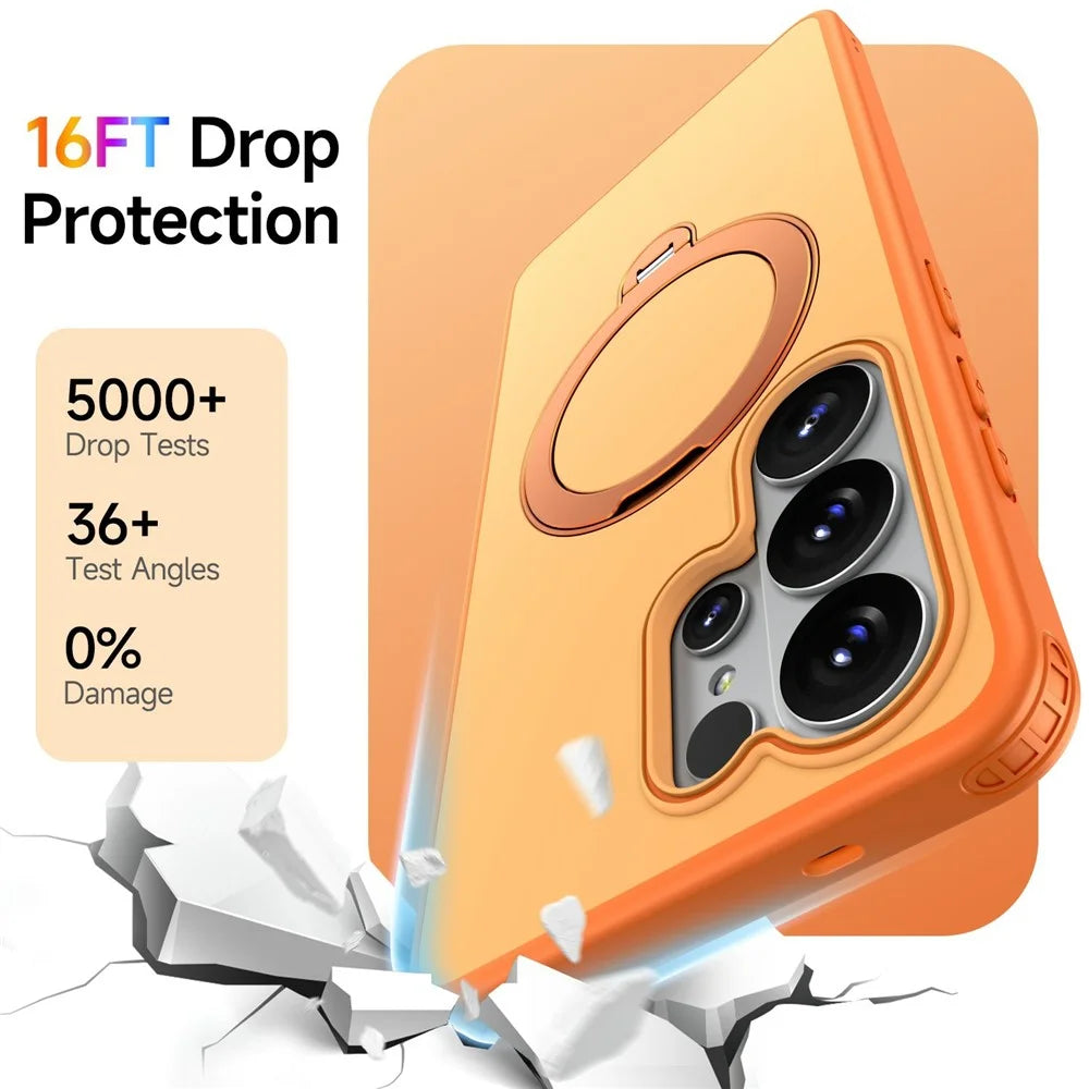 For Samsung Galaxy S26 Ultra Magnetic Case Ring Holder Kickstand PC + TPU Dual-Layer Protective Phone Cover - Orange - 3