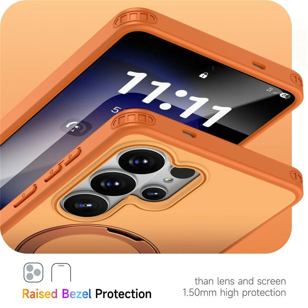 For Samsung Galaxy S26 Ultra Magnetic Case Ring Holder Kickstand PC + TPU Dual-Layer Protective Phone Cover - Orange - 4
