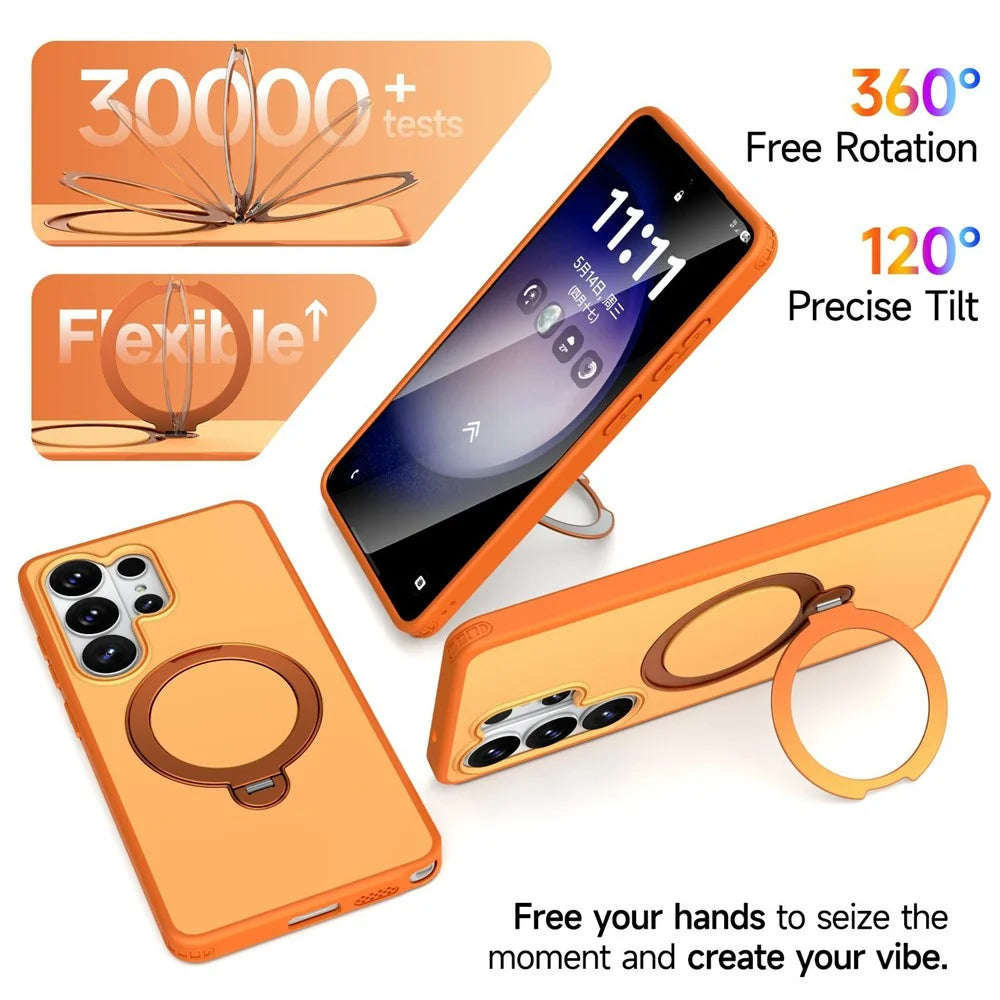 For Samsung Galaxy S26 Ultra Magnetic Case Ring Holder Kickstand PC + TPU Dual-Layer Protective Phone Cover - Orange - 7