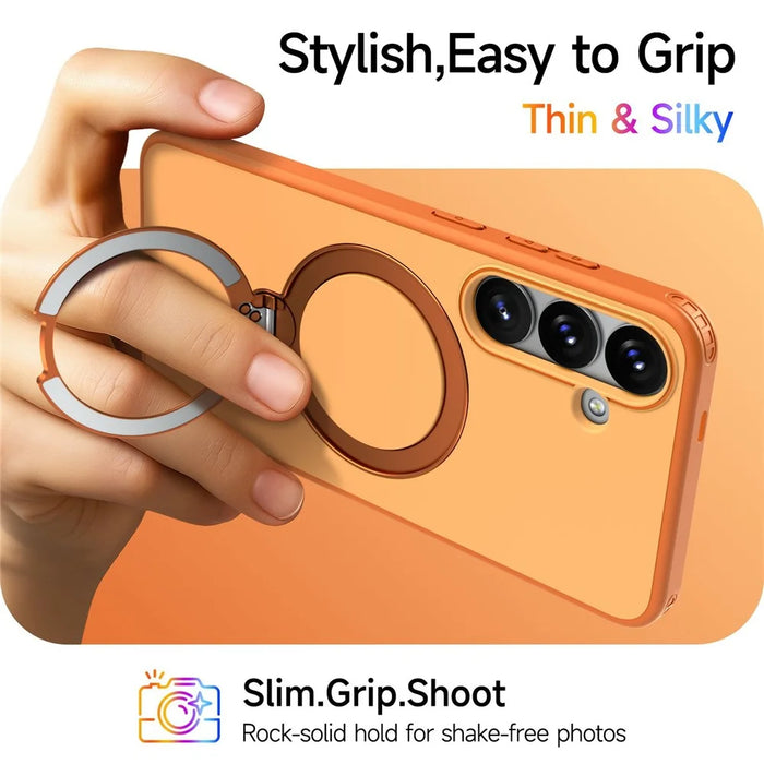 For Samsung Galaxy S24  /  S25 Magnetic Case Ring Holder Kickstand PC + TPU Dual-Layer Protective Phone Cover - Orange - 6