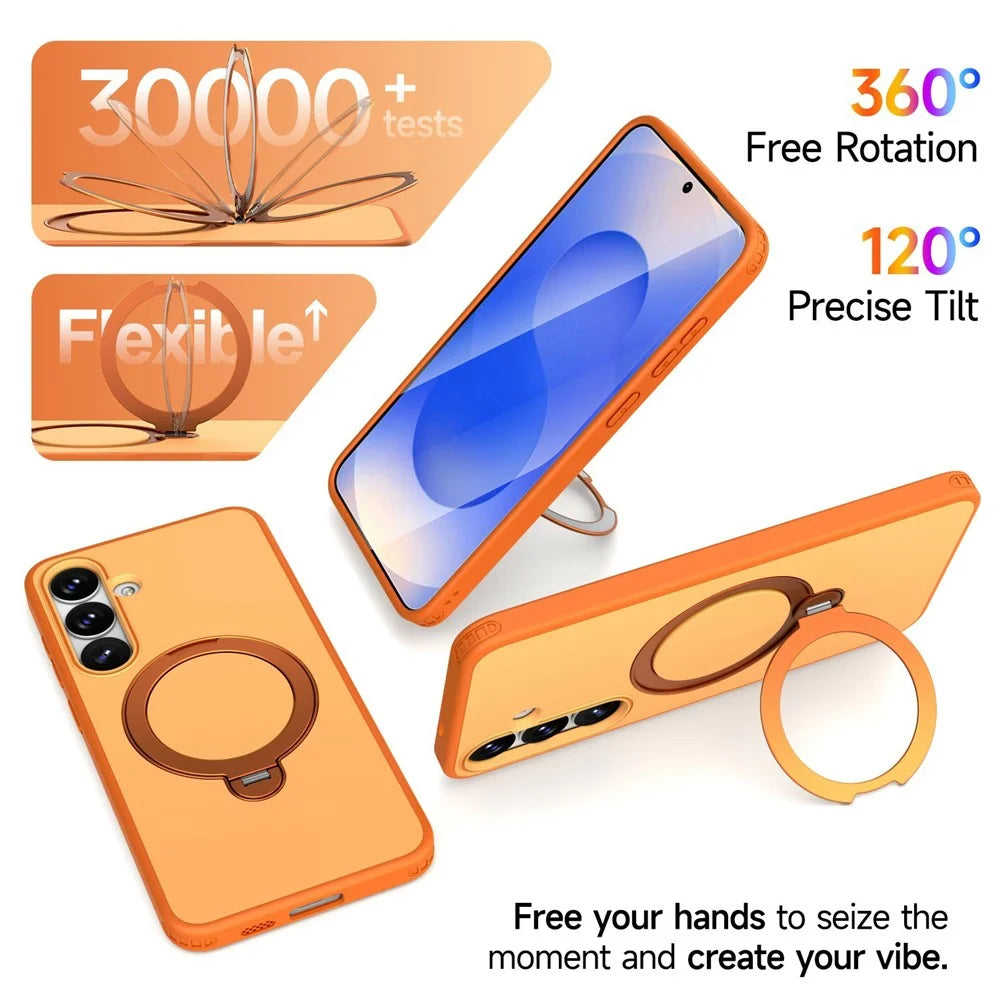 For Samsung Galaxy S24+  /  S25+ Magnetic Case Ring Holder Kickstand PC + TPU Dual-Layer Protective Phone Cover - Orange - 7
