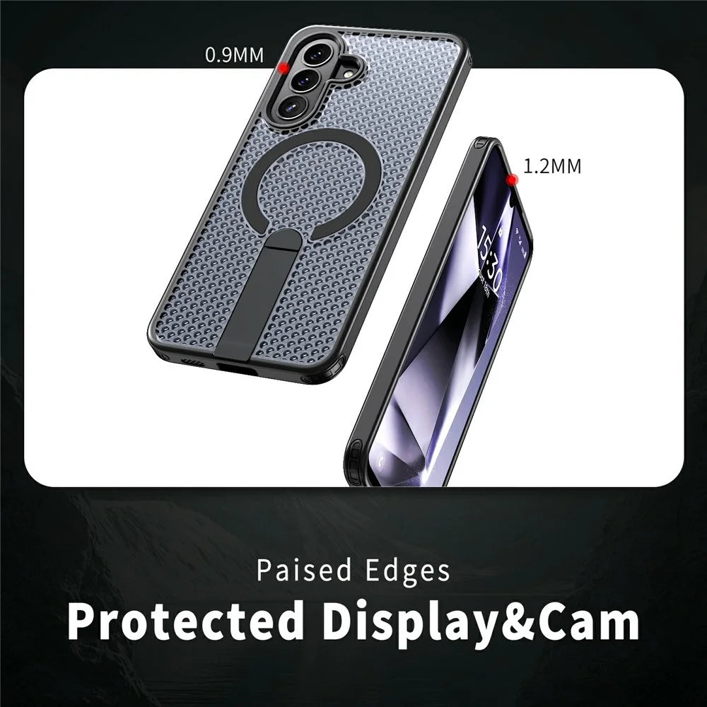 For Samsung Galaxy A37 5G Magnetic Case Kickstand Grid Texture TPU PC Phone Back Cover - Black - 4