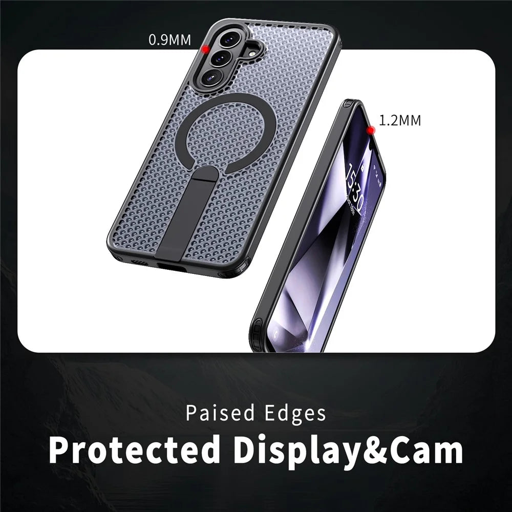 For Samsung Galaxy A57 5G  Magnetic Case Kickstand Grid Texture TPU PC Phone Back Cover - Black - 4