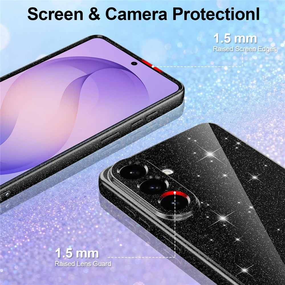 For Samsung Galaxy A27 5G Magnetic Case Glitter TPU Shockproof Phone Cover with Lanyard - Black - 4