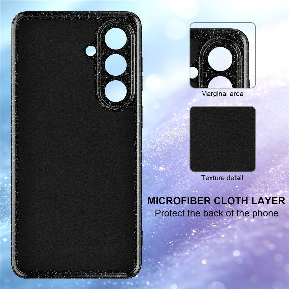 For Samsung Galaxy A27 5G Magnetic Case Glitter TPU Shockproof Phone Cover with Lanyard - Black - 5