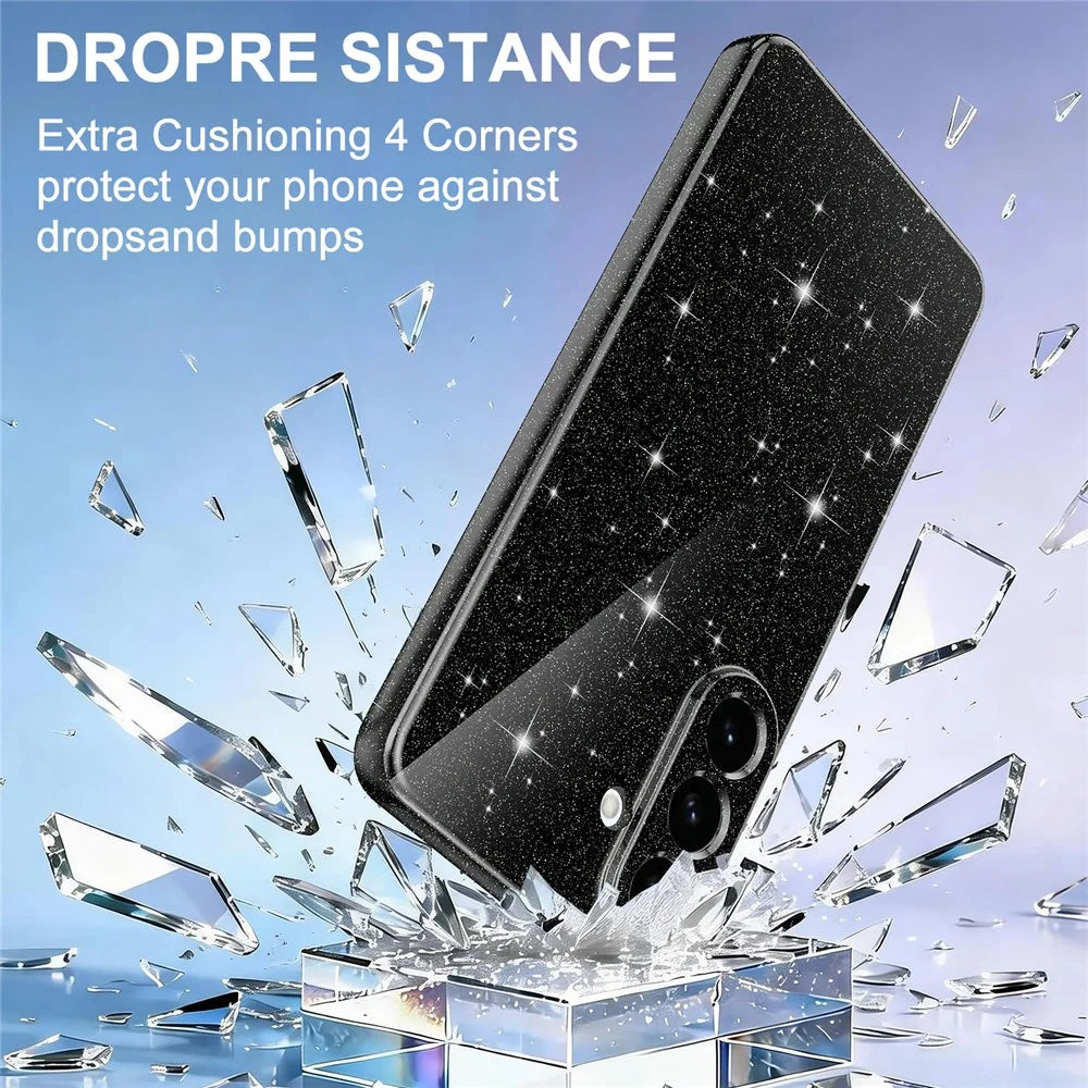 For Samsung Galaxy A27 5G Magnetic Case Glitter TPU Shockproof Phone Cover with Lanyard - Black - 6