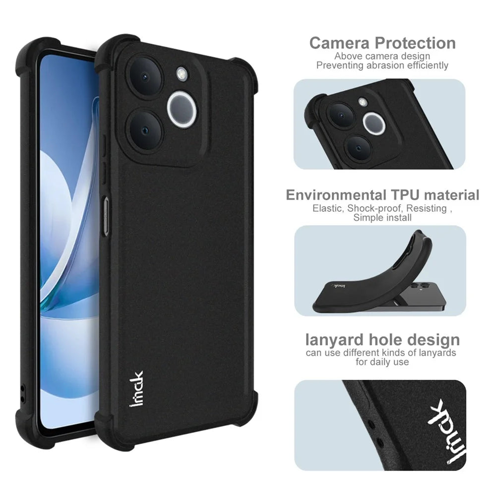 IMAK For Realme Note 70T 4G  /  Note 70 4G  /  Narzo 80 Lite 4G  /  P4 Lite 4G Case TPU Phone Cover Airbag Shockproof Protection - Matte Black - 7