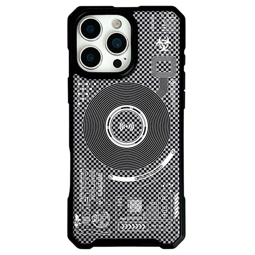 For iPhone 16 Pro Max Magnetic Case Circuit Board Design PC + TPU Corner Protection Phone Cover - White Plaid - 1