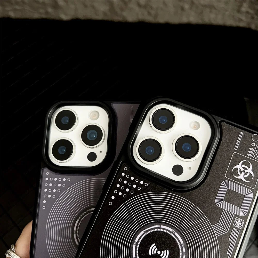 For iPhone 16 Pro Magnetic Case Circuit Board Design PC + TPU Corner Protection Phone Cover - White Plaid - 6