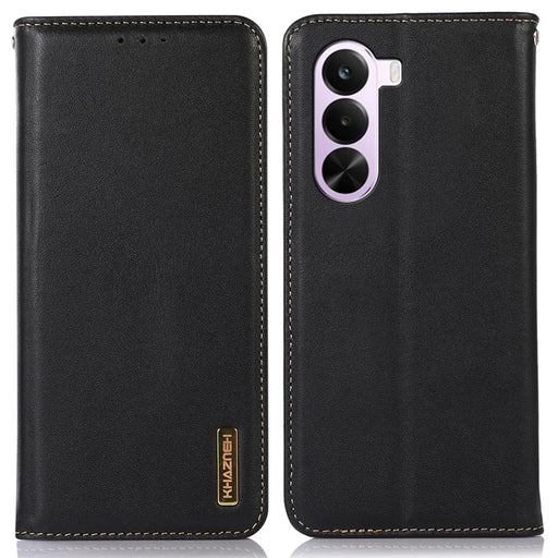KHAZNEH For OnePlus Nord CE6 Lite 5G  /  Realme P4x 5G Case Wallet Genuine Cow Leather Phone Cover Nappa Texture - Black - 1