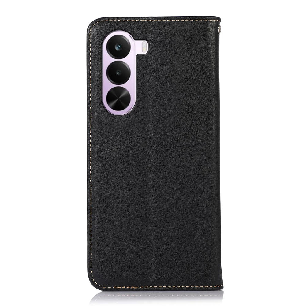 KHAZNEH For OnePlus Nord CE6 Lite 5G  /  Realme P4x 5G Case Wallet Genuine Cow Leather Phone Cover Nappa Texture - Black - 7