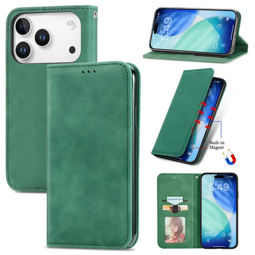 For Blackview Wave 7C Leather Case with Card Holder Magnetic Absorption Phone Cover - Green - 1