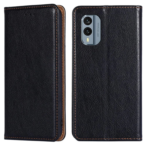 For Nokia X30 5G PU Leather Anti-scratch Phone Case Foldable Stand Wallet Magnetic Auto Closing Cover - Black - 1